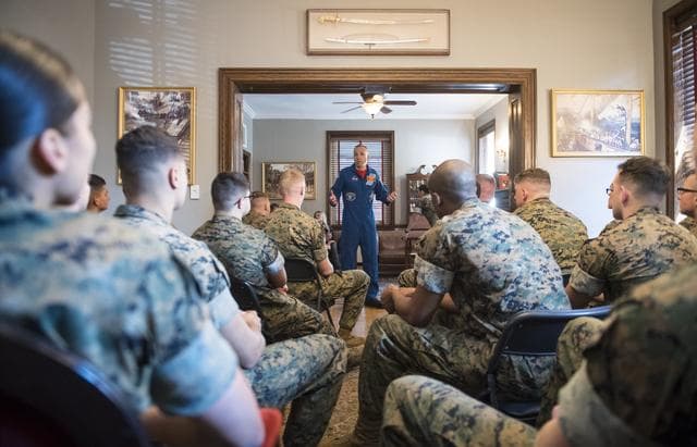 NASA image: Astronauts Randy Bresnik and Paolo Nespoli Visit Marine Corps Ba