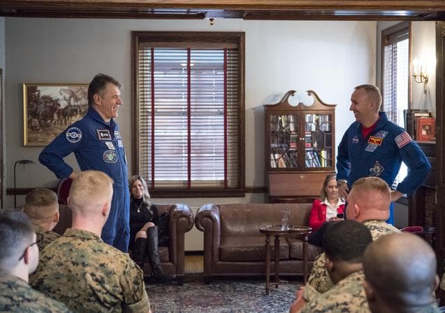 NASA image: Astronauts Randy Bresnik and Paolo Nespoli Visit Marine Corps Ba