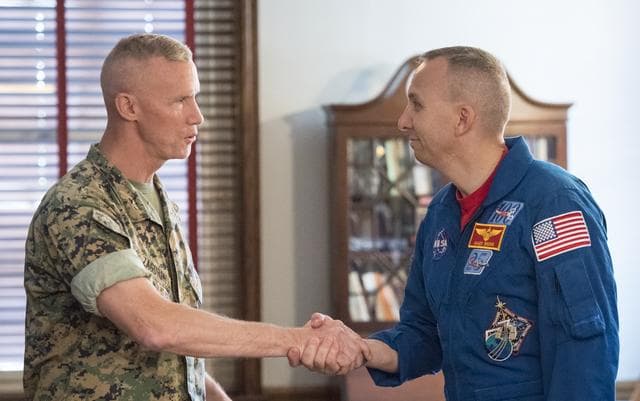 NASA image: Astronauts Randy Bresnik and Paolo Nespoli Visit Marine Corps Ba