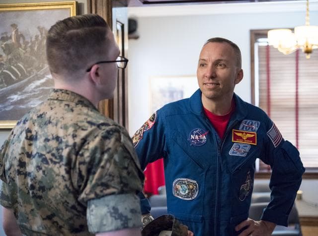 NASA image: Astronauts Randy Bresnik and Paolo Nespoli Visit Marine Corps Ba
