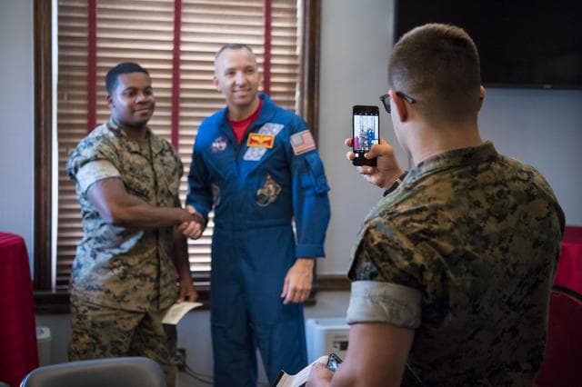 NASA image: Astronauts Randy Bresnik and Paolo Nespoli Visit Marine Corps Ba