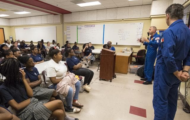 NASA image: Astronauts Bresnik and Nespoli at the Washington School for Girl