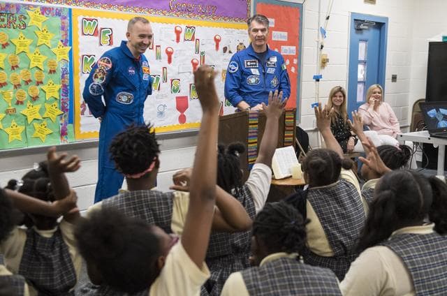 NASA image: Astronauts Bresnik and Nespoli at the Washington School for Girl