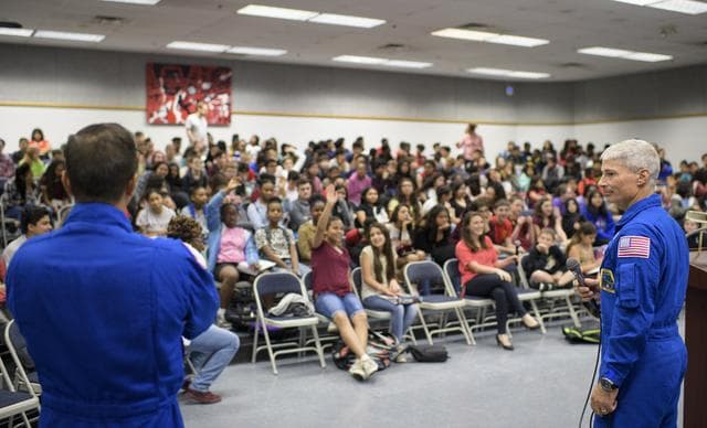 NASA image: Vande Hei and Acaba at Walt Whitman Middle School