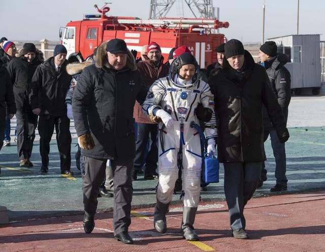 NASA image: Expedition 58 Crew Wave At the Pad