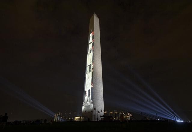 Apollo 11 Saturn V Rocket Projected On The Washington Monument