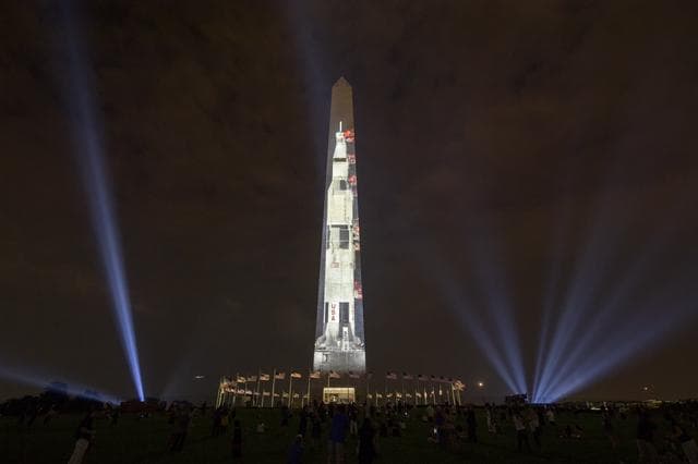 Apollo 11 Saturn V Rocket Projected On The Washington Monument
