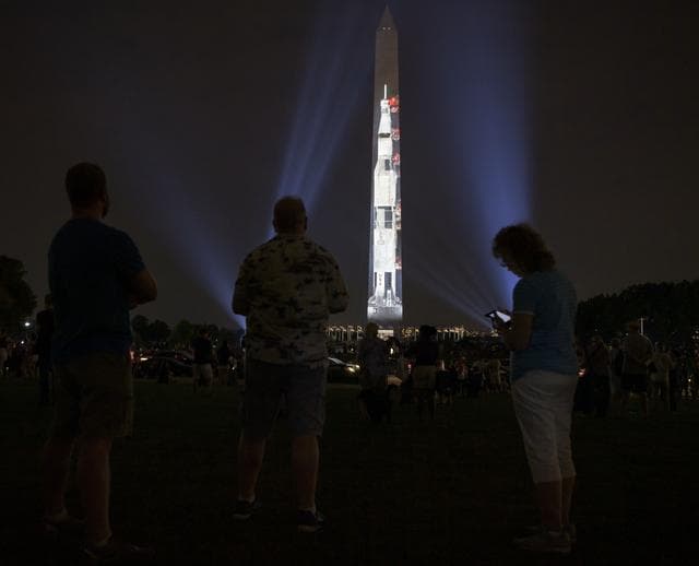 Apollo 11 Saturn V Rocket Projected On The Washington Monument