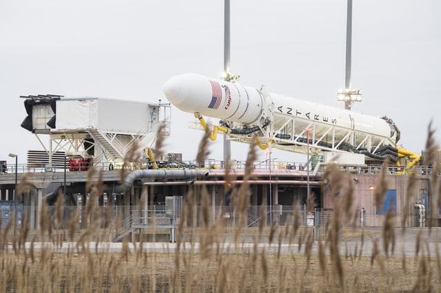 NASA image: Northrop Grumman Antares CRS-13 Lowered Into Horizontal Position