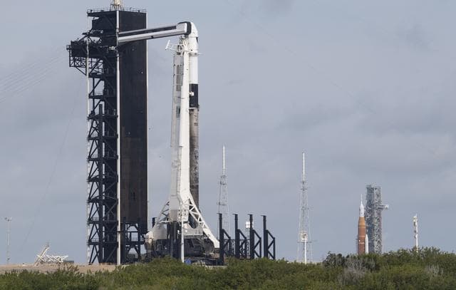 NASA image: NASA’s SLS and SpaceX’s Falcon 9 at Launch Complex 39A & 39B