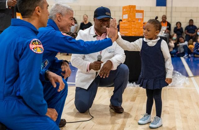 NASA image: NASA Astronauts visit Amidon-Bowen Elementary School