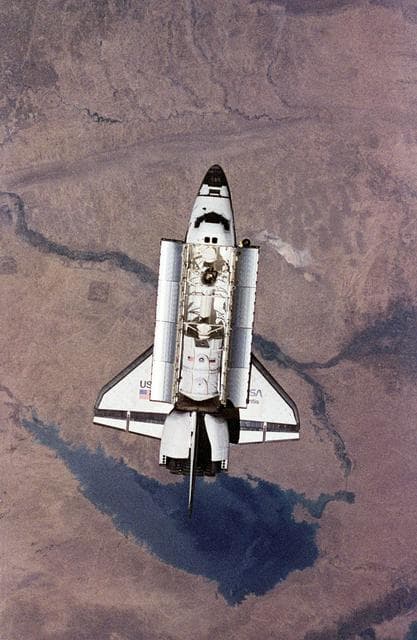 NASA image: Space shuttle Atlantis preparing to dock with Mir space station