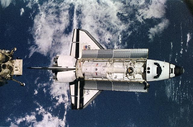 NASA image: Space shuttle Atlantis preparing to dock with Mir space station