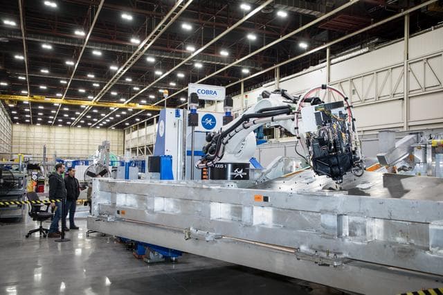 NASA image: SEG 410 Main Wing, COBRA Drillng Machine, Drilling Lower Wing Sk