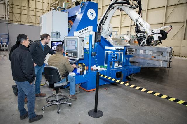 NASA image: SEG 410 Main Wing, COBRA Drillng Machine, Drilling Lower Wing Sk