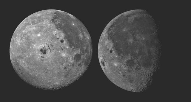 NASA image: Moon - 2 Views of Orientale Basin