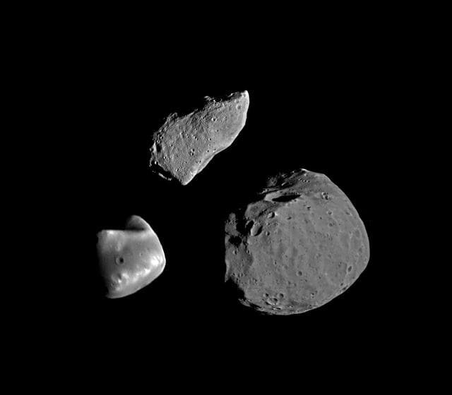 NASA image: Gaspra, Deimos, and Phobos Comparison