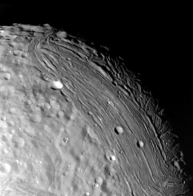 NASA image: Miranda Geologic History Variety of Terrain