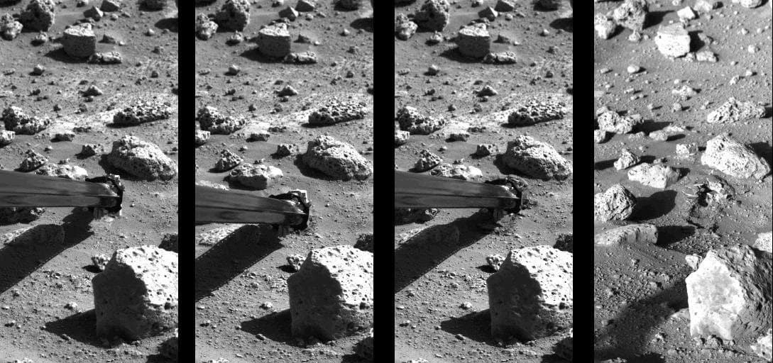 NASA image: Surface Sampler Arm Acquiring Sample