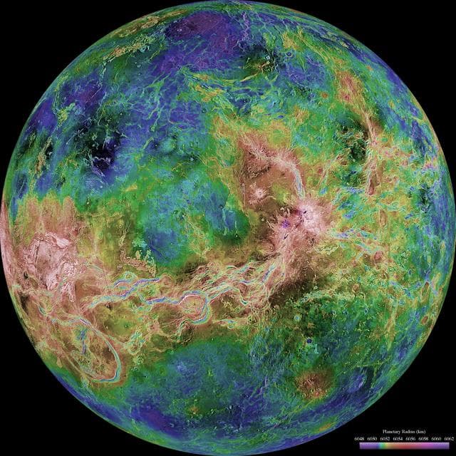 NASA image: Hemispheric View of Venus Centered at 180° East Longitude