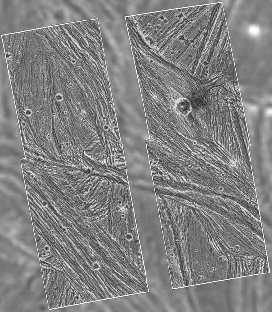 NASA image: Ganymede - Galileo Mosaic Overlayed on Voyager Data in Uruk Sulcus Region