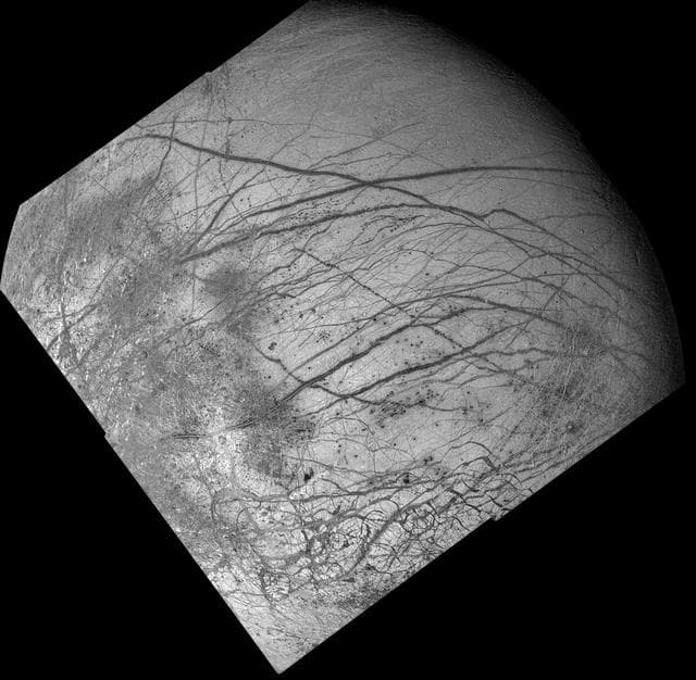 NASA image: Dark Bands on Europa