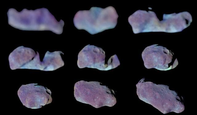 NASA image: Nine Galileo Views in Exaggerated Color of Main-Belt Asteroid Ida