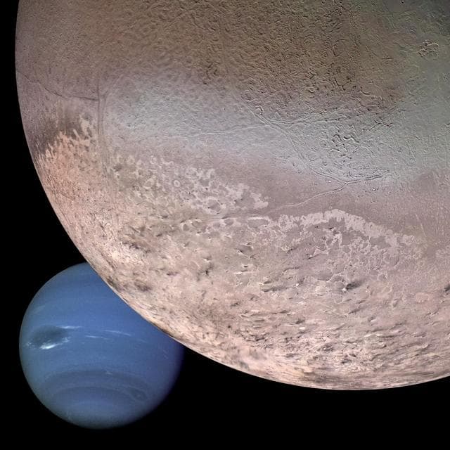 NASA image: Montage of Neptune and Triton