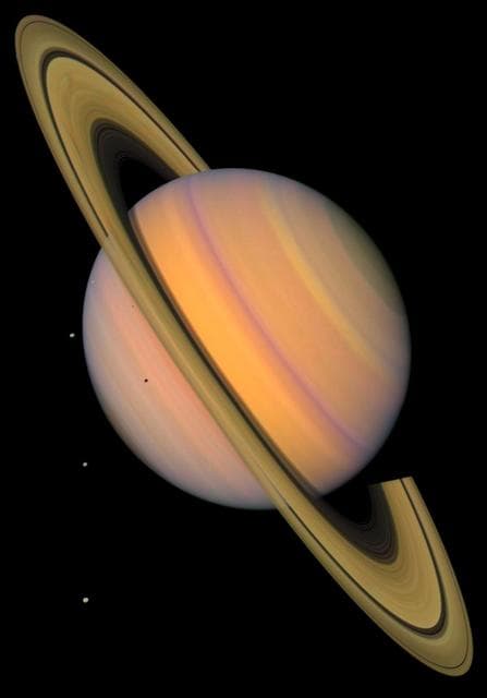 NASA image: Saturn and 4 Icy Moons, Enhanced Color