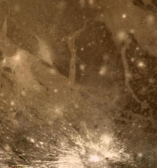 NASA image: Bright Halo Impact Crater on Ganymede