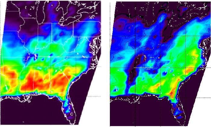 NASA image: Flooding Resulting From Hurricane Isidore, <br >Comparing Data from   September 12 and 28, 2002