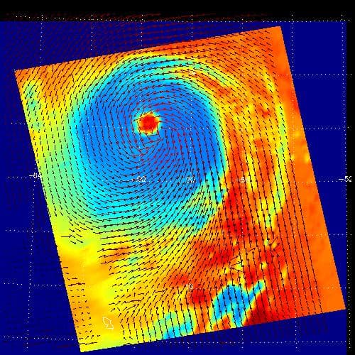 NASA image: Hurricane Isabel, AIRS Infrared and SeaWinds                          Scatterometer Data Combined