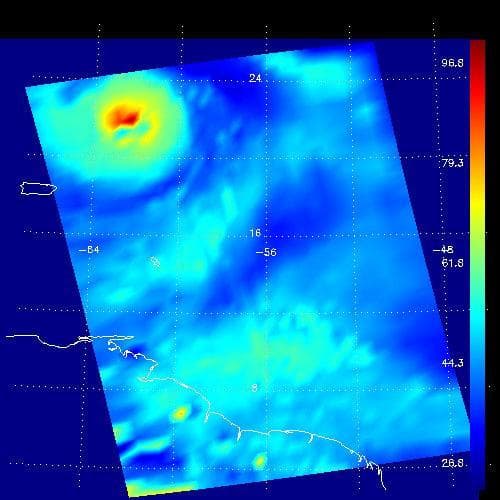 NASA image: Hurricane Isabel, Amount of Atmospheric Water Vapor Observed By AIRS