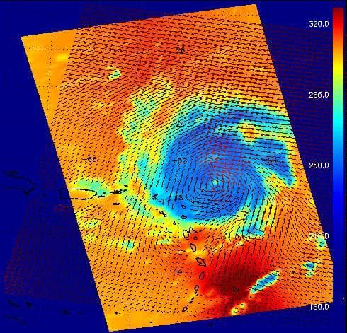 NASA image: Hurricane Frances as Observed by NASA Spaceborne Atmospheric Infrared Sounder AIRS and SeaWinds Scatterometer