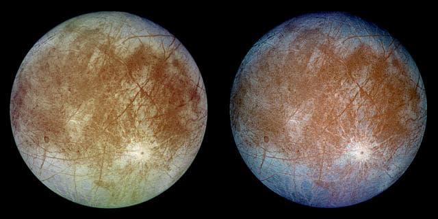 NASA image: Natural and False Color Views of Europa