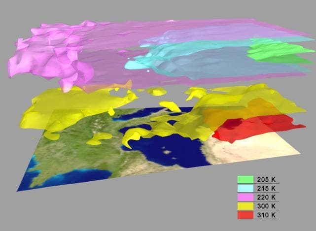 NASA image: AIRS Retrieved Temperature Isotherms over Southern Europe