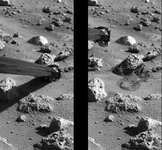 NASA image: Mister Badger Pushing Mars Rock