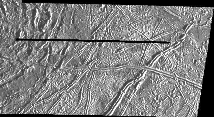NASA image: Prominent Doublet Ridges on Europa