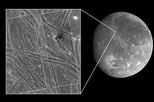 NASA image: Ganymede Uruk Sulcus High Resolution Mosaic Shown in Context