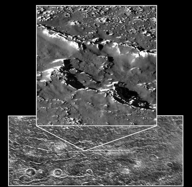 NASA image: Callisto Crater Chain at High Resolution Shown in Context
