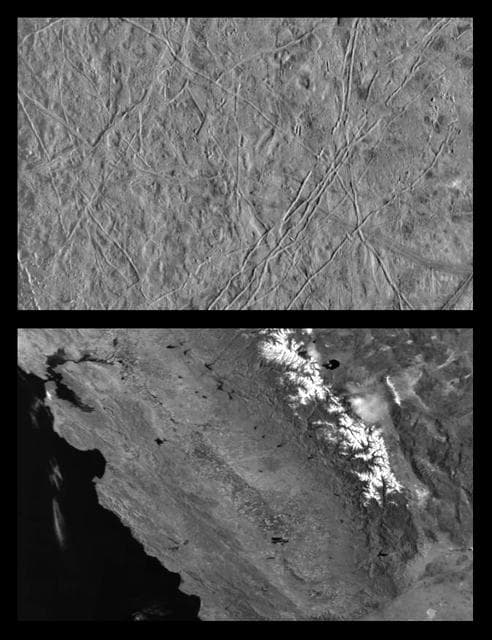 NASA image: Icy Europa and similar scales on Earth