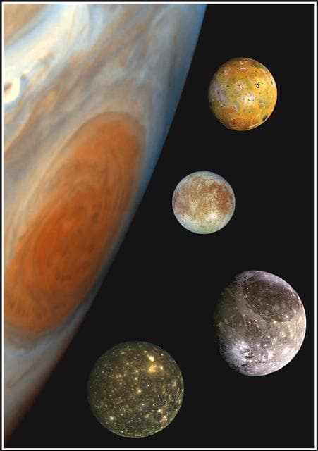 Family Portrait of Jupiter Great Red Spot and the Galilean Satellites