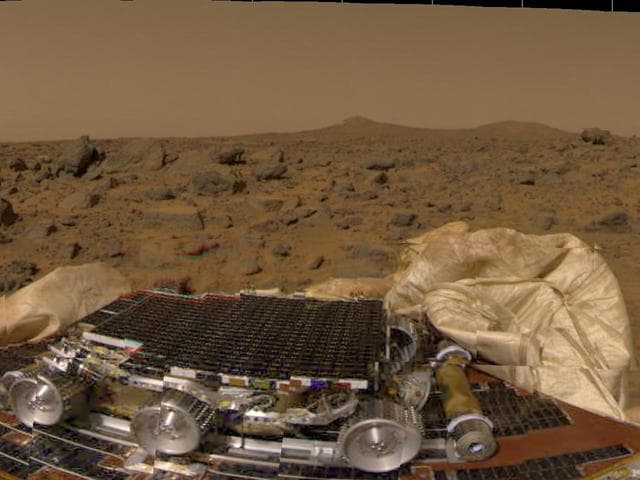 NASA image: Pathfinder Rover, Airbags, & Martian Terrain