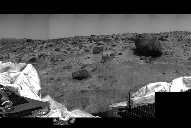 NASA image: Rover, Airbags, & Surrounding Rocks