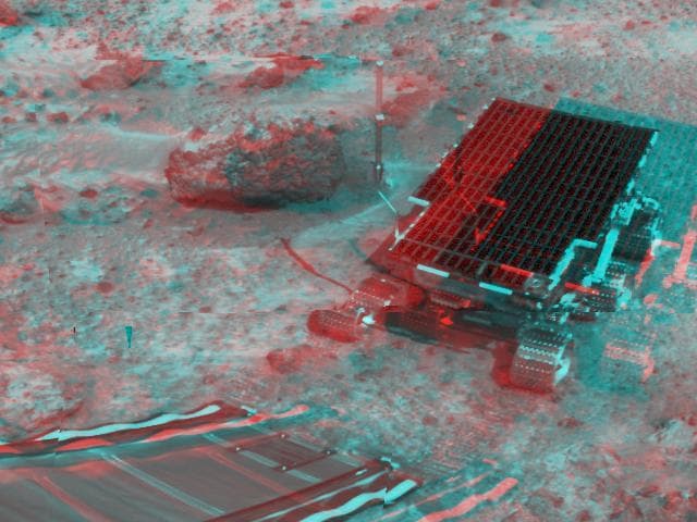 NASA image: Sojourner near Barnacle Bill - 3-D