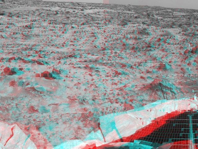NASA image: Martian terrain & airbags - 3-D