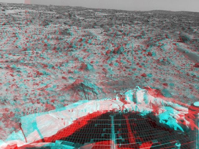NASA image: Petal, terrain & airbags - 3-D