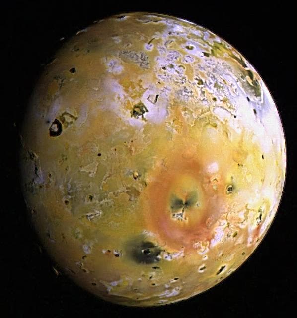 NASA image: Topography and Volcanoes on Io color