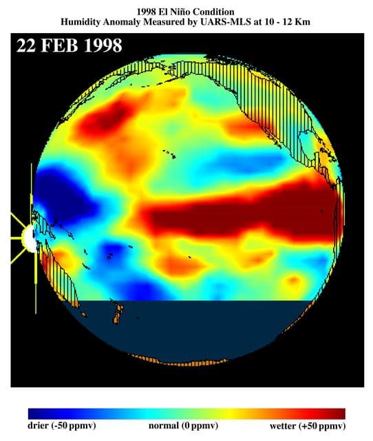NASA image: TOPEX/El Niño Watch - El Niño Moisture in the Atmosphere, February 22, 1998