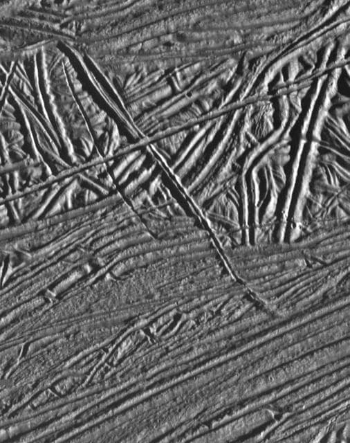 NASA image: Cross-cutting Relationships of Surface Features on Europa